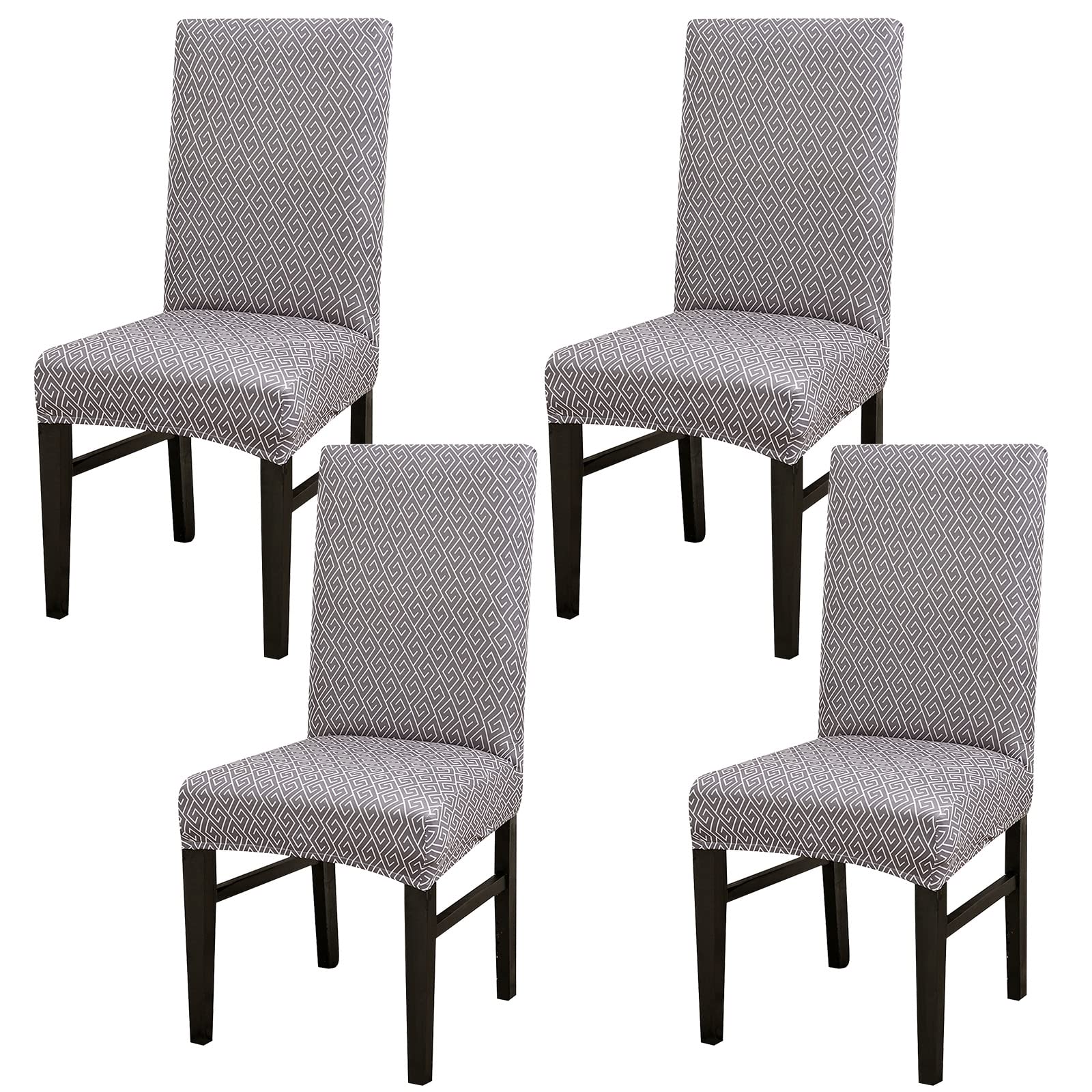 LiveGo Dining Chair Covers Set of 4,Stretch Dining Chair Protective Printed Slipcovers,Elastic Removable Washable Chair Protector Seat Covers for Dining Room Banquet Party Home Decor(Grey-BTC06,4PCS)