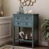 P PURLOVE Narrow Console Table, Farmhouse Entryway Table Slim Sofa Table with Three Storage Drawers and Bottom Shelf, Wood Entry Table for Living Room,Easy Assembly,Navy