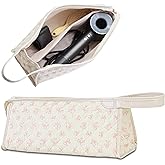 GISMTR Large Quilted Hair Tools Travel Bag, Cotton Floral Carrying Storage Bag for Hair Dryer and Attachments, Cute Portable Organizer with Handle
