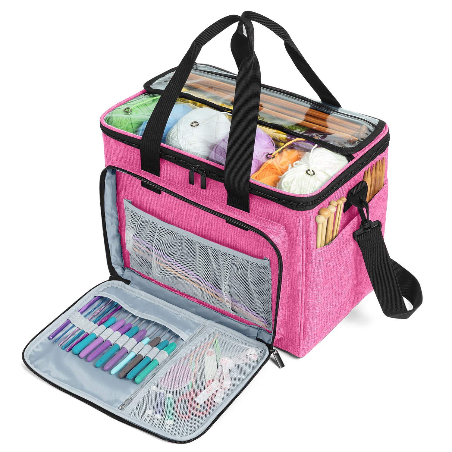 Teamoy Wool Storage Case Suitable for Carrying Knitting/Crochet Wool and Pockets for Accessories (Not Supplied), Nylon, Pink