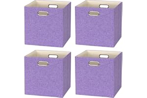 BinWhiz Set of 4 Collapsible Linen Storage Cubes - 13x13x13 Inches Fabric Bins for Kallax Shelves, Cabinet, Bookcase, Closet - Versatile Home Organizer Boxes for Decor and Laundry (Purple)
