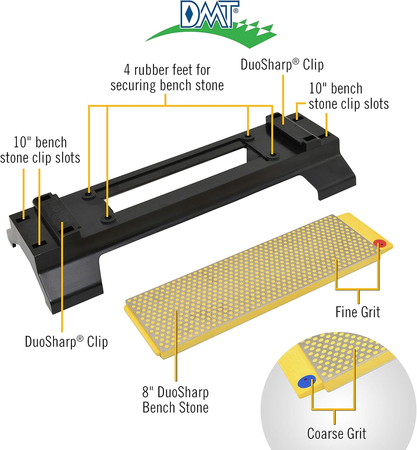 Diamond Machine Technology (DMT) 8-in. DuoSharpplus Bench Stone Fine/Coarse Sharpener With Base (WM8FC-WB) - Sharpening Stones - 