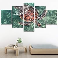 SIGNWIN 5 Panel Canvas Wall Art Modern Art Multicolor Nautical Photography Relax/Calm Reptiles Turtle for Home Decorations Ready to Hang - 60