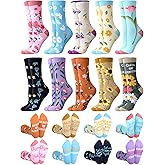 Cutecrop 10 Pairs Floral Socks for Women Novelty Cute Flower Crew Socks for Lady Spring Birthday Inspirational Gift