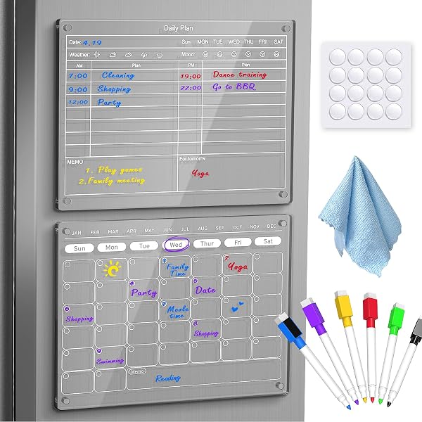 Amazon.com : 2 Pcs Acrylic Magnetic Monthly Calendar & Daily Planner,  16''x12'' Dry Erase Calendar Set to-do List Planner for Fridge : Office  Products