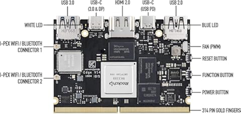khadas Edge Basic/Pro/Max - Ordenador de placa única con Rockchip RK3399 de 64 bits Hexa-core SBC (4+32 GB)