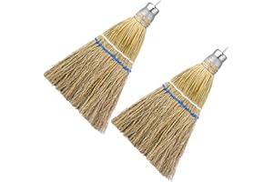 Suclain 2 Pcs 12 Inch Whisk Broom Hand Held Mini Corn Straw Whisk Broom Short Handle with Metal Hanger Halloween for Multi Surface Sweeping Small Hand Brush for Outdoor Car Porch Debris Dust Dirt