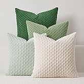 Kevin Textile Pack of 4 Spring Corduroy Decorative Throw Pillow Covers 18x18 Inch Soft Boho Striped Pillow Covers Modern Farmhouse Home Decor for Sofa Living Room Couch Bed Green
