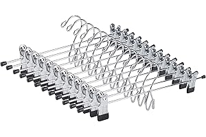 Amber Home 12 Pack Heavy Duty Add on Metal Pants Skirt Hangers, Stackable Add-on Metal Clothes Hangers with 2-Adjustable Clips, Cascading Clip Hangers Space Saving for Jeans, Slacks
