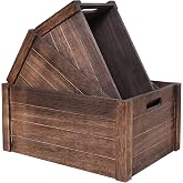 SENRYEE Farmhouse Antique Black Wooden Crate for storage,Rustic Decorative Boxes,Set Of 3 Nesting Wooden Storage Crates For display,Handmade Natural Solid Wood Box (Rustic Black)