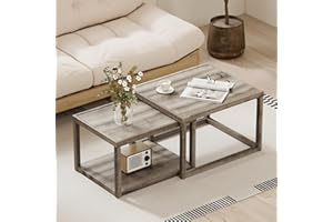 Giantex Nesting Coffee Table Set of 2, Stackable 2-Tier End Tables with Storage Shelf, Rubber Wood Frame, Farmhouse Nesting T