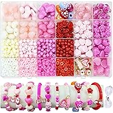 1650Pcs Valentine’s Day Beads for Bracelets Jewelry Making, Pink Red Clay Beading Kit Assorted Acrylic Heart Rose Flower Round Spacer Beads XOXO Love Heart Charms for DIY Necklace Earrings Phone Strap