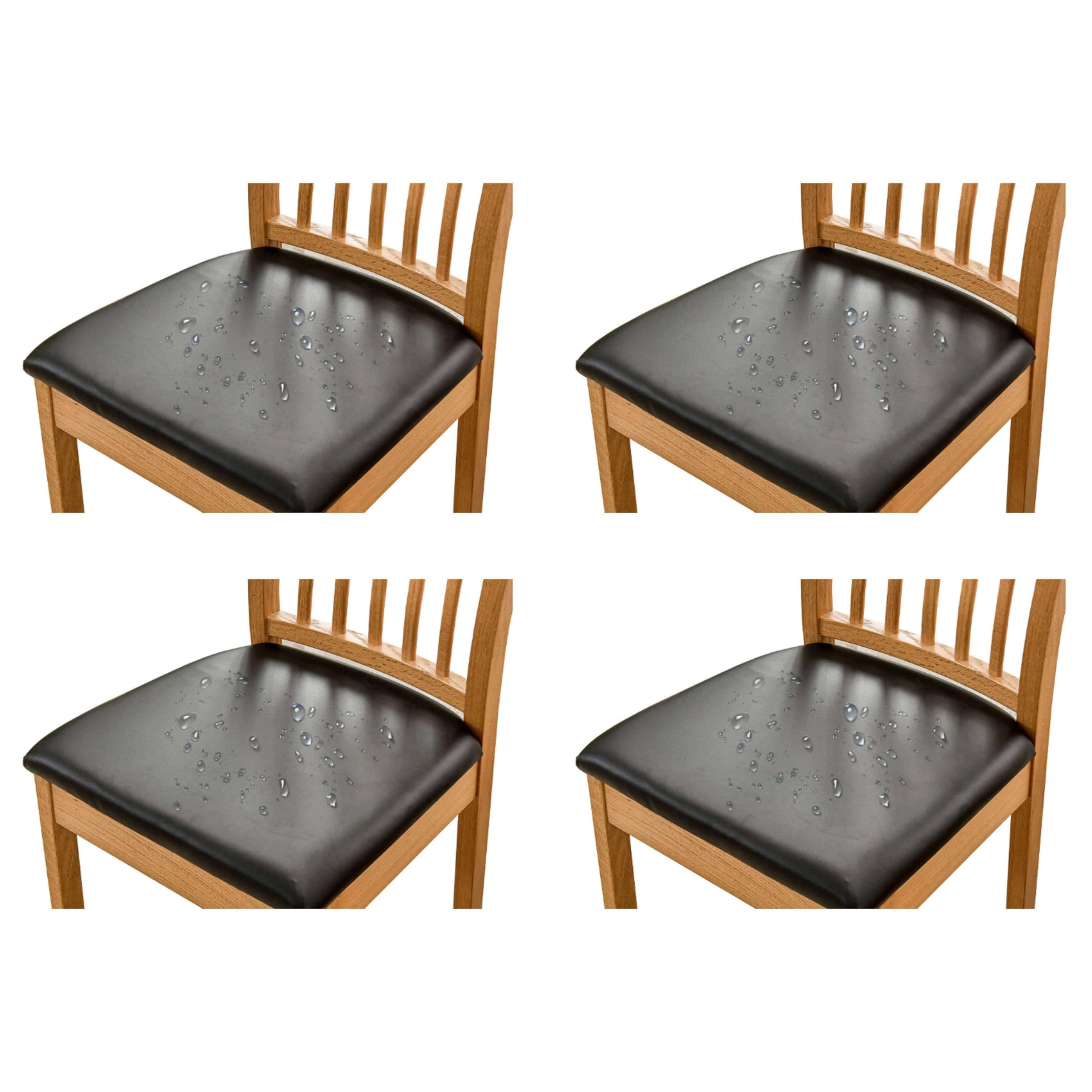 qiden Chair Seat Covers Set Of 2/4/6 PU Cushion Cover For Dining Chair Waterproof Chair Seat Slipcovers Parsons leather seat covers Seat Slipcover-Black-Pack of 4 (36-48cm)