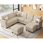 Belffin 107.1" 8 Seats U Shaped Couch Modular Sectional Sofa,Beige | Flexible Modular，Storage Seat，Solid Wood Frame，Washable Cover