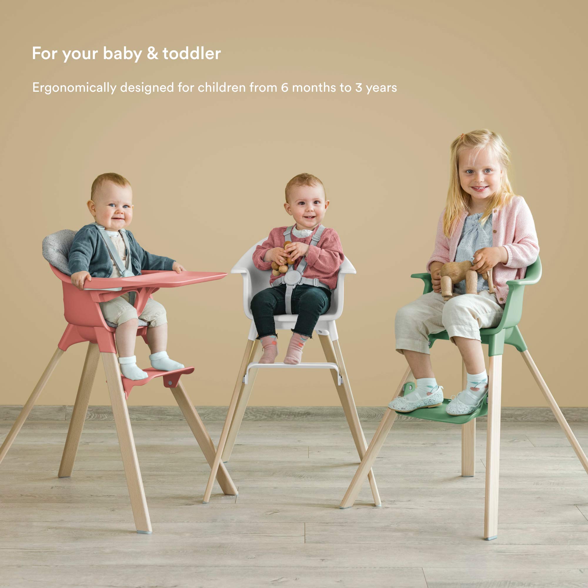 Stokke Clikk High Chair, Clover Green - All-in-One High Chair with Tray + Harness - Light, Durable & Travel Friendly - Ergonomic with Adjustable Features - Best for 6-36 Months or Up to 33 lbs