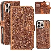 RMAWRAD Leather Case Compatible with iPhone 13 Pro Wallet 6.1",Genuine Leather 2-in-1 Magnetic Detachable Shockproof,Flip Folio Cover with Card Slot, RFID Blocking Dark Brown