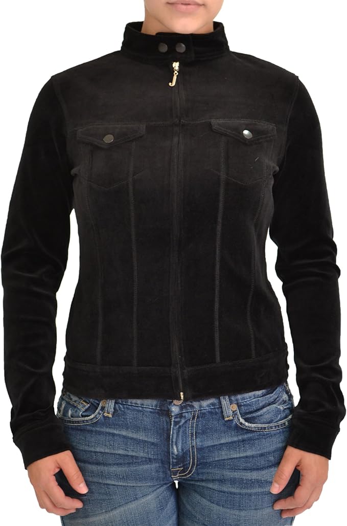 Juicy Couture Women's Velour Zip Jacket Black MD Clothing