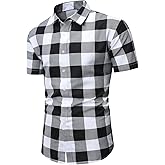 SOLY HUX Men's Basic Short Sleeve Plaid Shirts Button Down Collared Shirt Casual Work Business Tops
