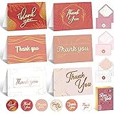 Decorably 24 Pack Foil 6x4in Rose Gold Thank You Cards with Envelopes & Stickers, 6 Elegant Designs for Friends, Loved Ones, Blank Inside - All Occasions, Wedding, Gifting, Mailing
