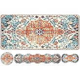 iLeadon Keyboard Mouse Pad Set, Large Gaming Mouse Pad + Wrist Rest + Mouse Pad with Wrist Support + Coaster, Easy Typing Pain Relief, 35.4x15.7in Desk Mat for Home Office, Boho