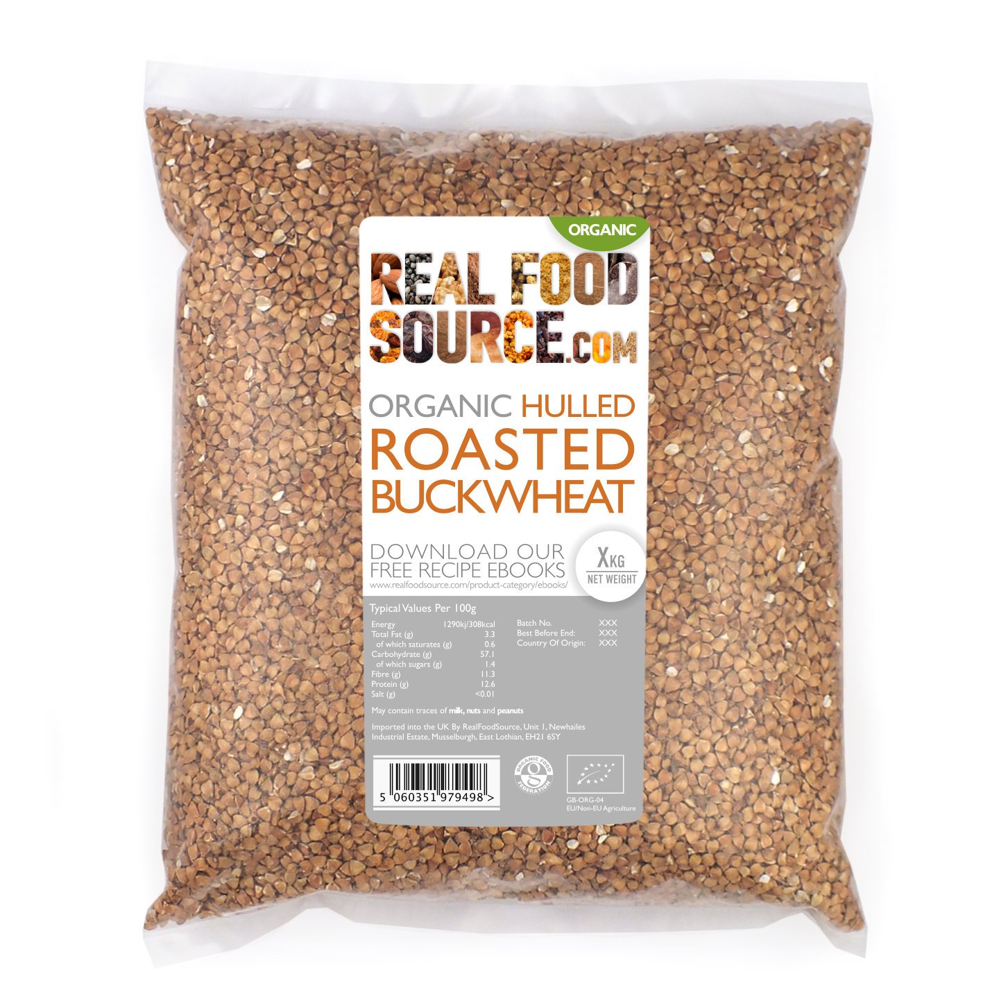 RealFoodSource Certified Organic Hulled Roasted Buckwheat 1kg Amazon