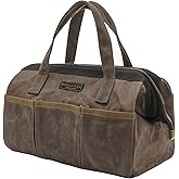 Tool Bag, 13-inch Heavy Duty 16oz Waxed Canvas Wide Mouth Water-Resistant Tool Bag, Tool Tote with Handle for Tools, Wrenches