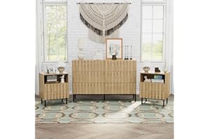 UEV 3PCS Dresser and Nightstand Sets for Bedroom, 43" Wide Wood 6 Drawer Dresser & Nightstand Set of 2, Modern Fluted Solid Wood Closet Dresser, Bedroom Dresser Set