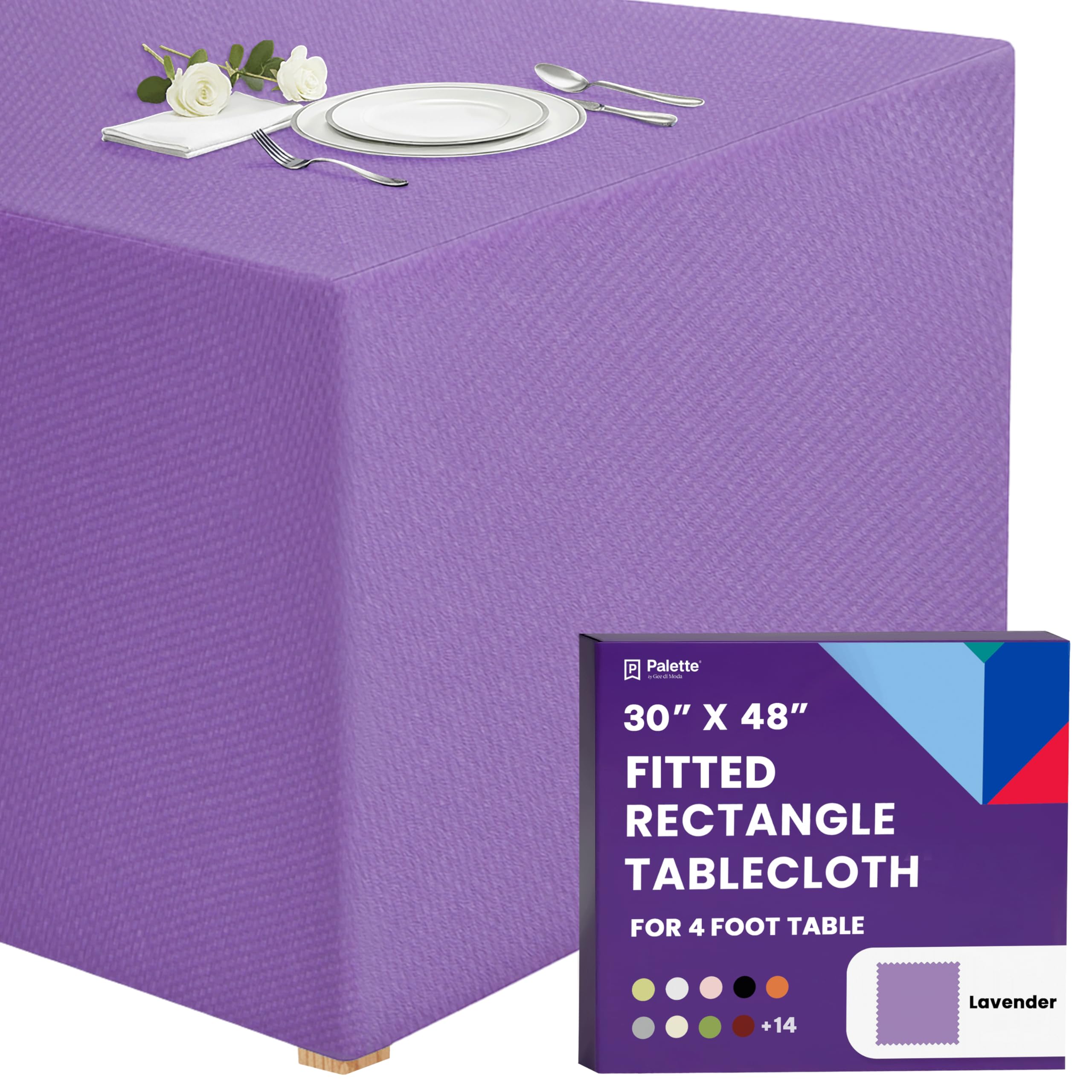 Gee Di Moda Fitted Tablecloth - 48 x 30 Inch Lavender Fitted Table Cloth for 4 Foot Rectangle Table - Heavy Duty Washable Fabric - Ideal for Buffet, Dinner, Wedding & Trade Show — image 1