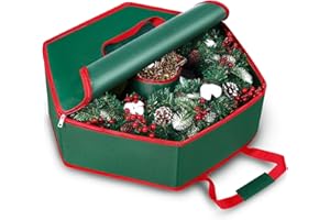 MUDEREK Christmas Wreath Storage Container - 30" Sturdy Hard Shell Christmas Wreath Storage Bag with Interior Pockets, Dual Zipper and Handles, Premium Wreath Storage Organizer Box