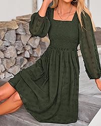 BTFBM Womens Long Sleeve Dress Vacation Square Neck