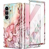 Btscase for Samsung Galaxy Z Fold 7 Case,Built in Front Screen Protector,Gold Glitter Marble Pattern Hard PC Slim Shockproof Full Body Drop Protective Case for Galaxy Z Fold 7 5G, Rose Gold