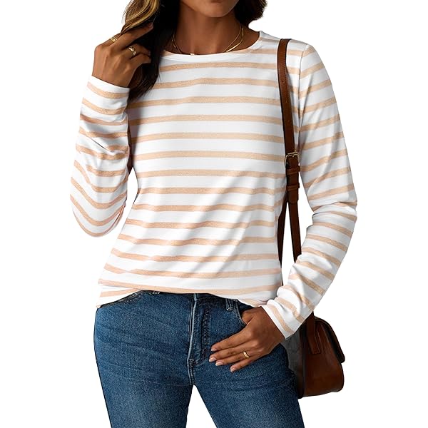 LilyCoco Womens Striped Long Sleeve Shirt Boat Neck Tops Breton
