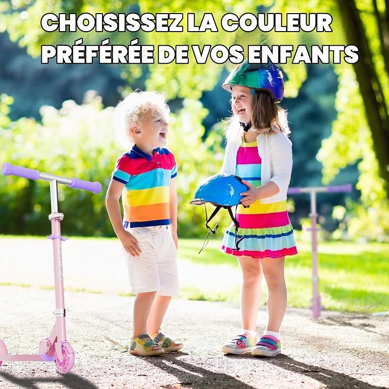 Trottinette pliable en aluminium avec 3 hauteurs réglables pour enfants de 3 ans et plus, rose