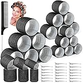 39PCS Self Grip Hair Rollers Curlers 3 Sizes Black Hair Roller 2.5in, 1.9in, 1.4in, Jumbo Hair Roller with 12PCS Duckbill Cli