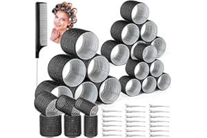 QINZAVE 39PCS Self Grip Curlers 3 Sizes - Black 2.5in, 1.9in, 1.4in Rollers with Duckbill Clips for Long, Medium, Short, Thick, Fine Hair Volume and Bangs (Black)