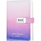 CAGIE Diary with Lock for Women Lockable Secret Girls Journal with Gifts Box,224 Pages Thick Locked Diary,Contrast Color Design Locking Notebook,5.9 x 7.9 Inch, Constellation Pink
