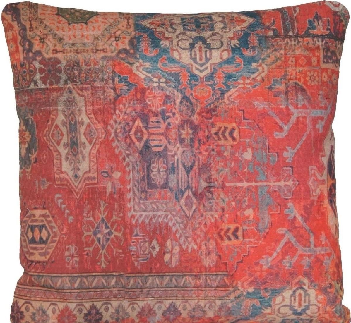 Arcobaleno London 20" Red Rug Cushion Cover Printed Kilim Pattern Design B Oriental Decor Throw Pillow Case Square