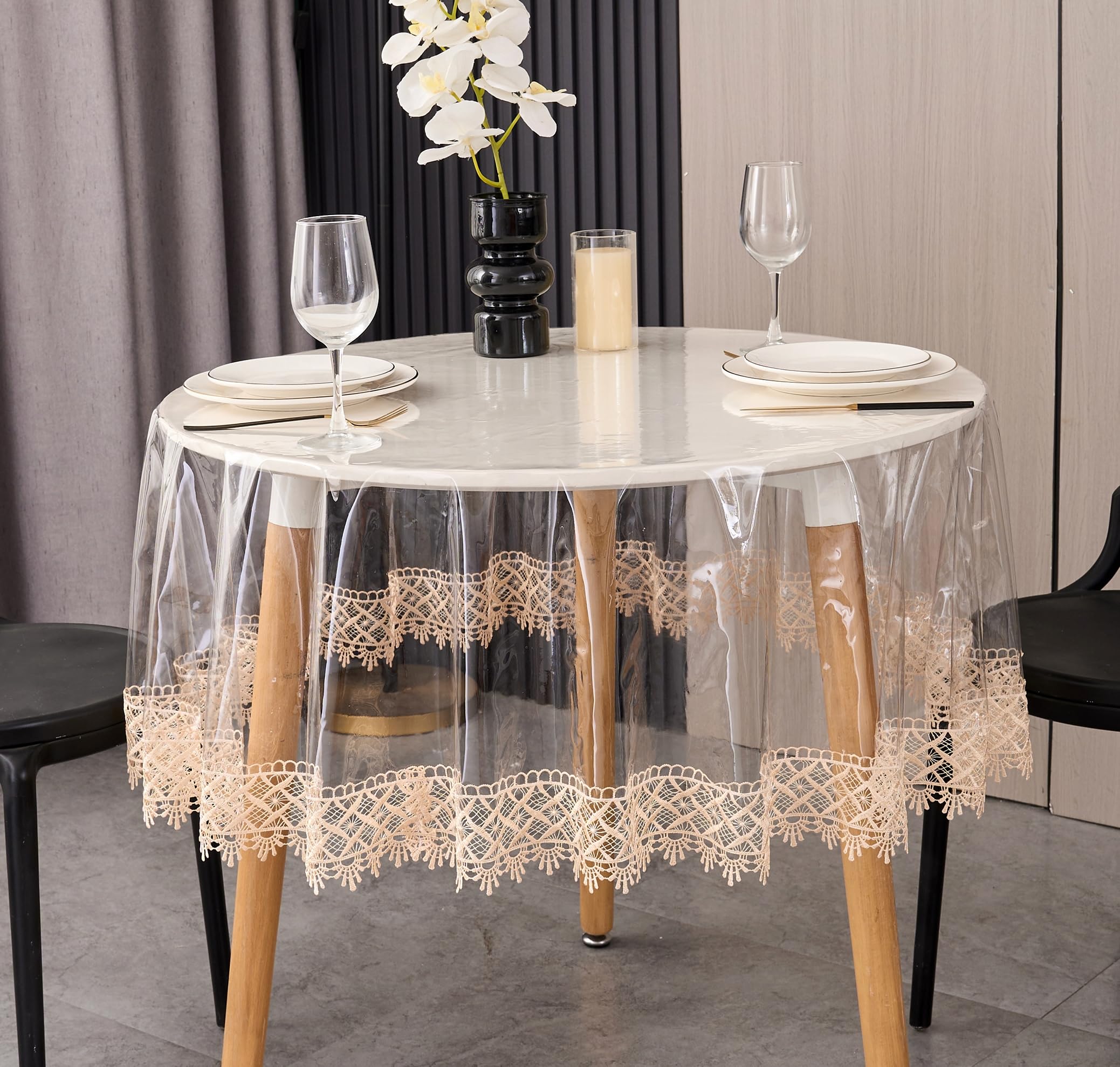 Photo 1 of Clear Vinyl Tablecloth Protector Waterproof/Oil-Proof PVC Table Cloth Transparent Sheet Table Cover (60'' Round)