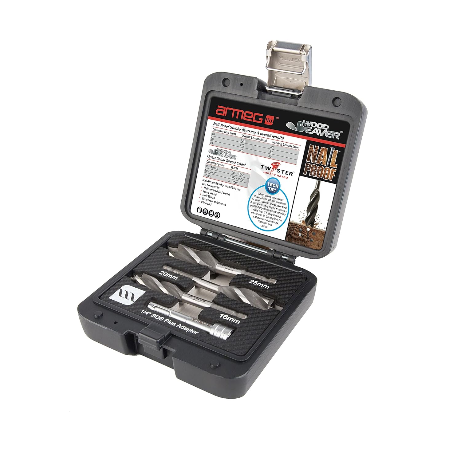 Armeg WWB3PCSET1203 Piece Wood Beaver Stubby Drill Bit Set 16 20