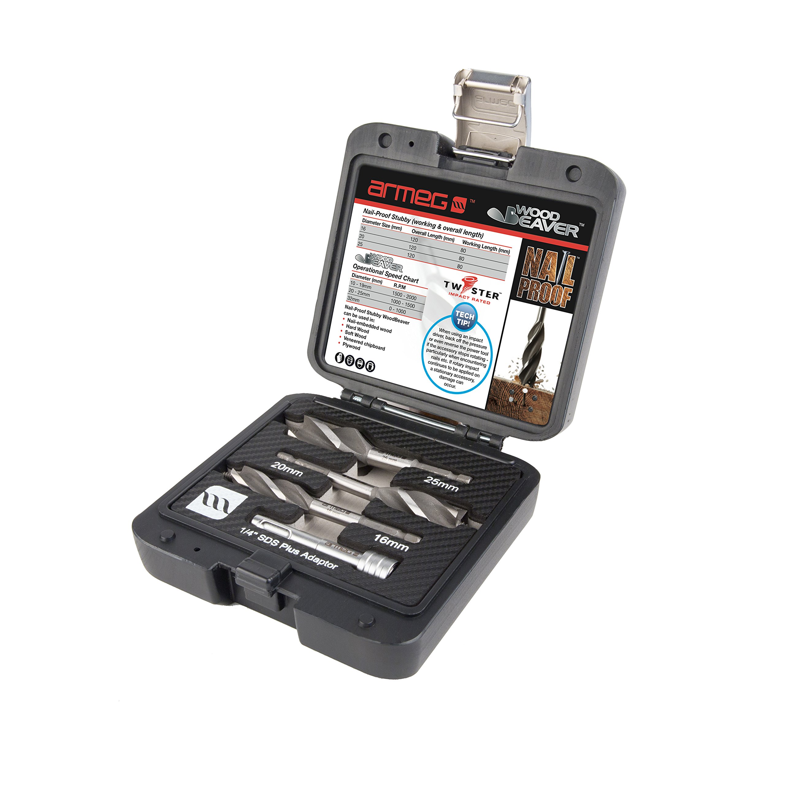 Armeg WWBNP4PCSET Nail Proof Stubby Wood Beaver Set - Grey/Red (4-Piece)