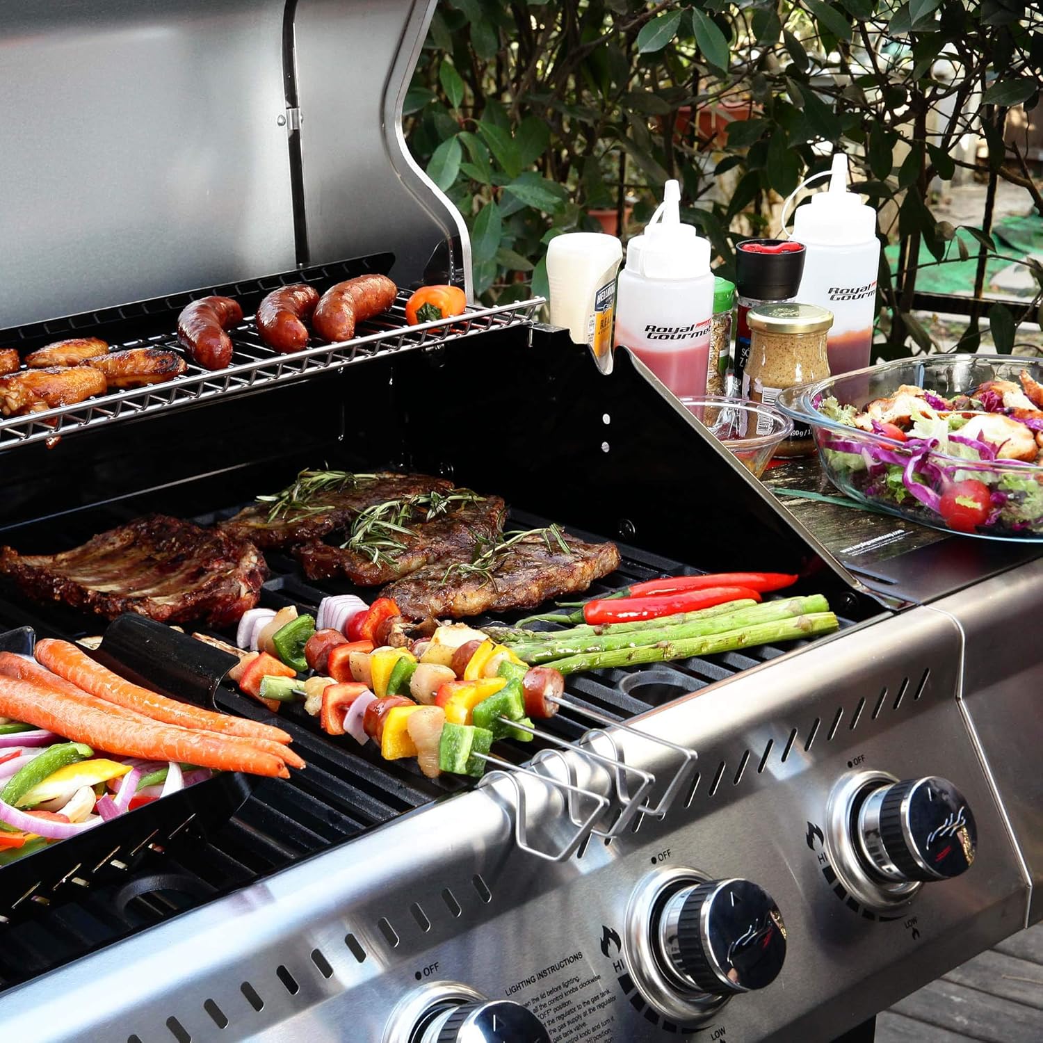 Royal Gourmet GA4400T Stainless Steel 4-Burner BBQ Liquid Propane Gas Grill, 40,000 BTU Cart Style Perfect Patio Garden Picnic Backyard Barbecue Grill with Side Tables: Garden & Outdoor