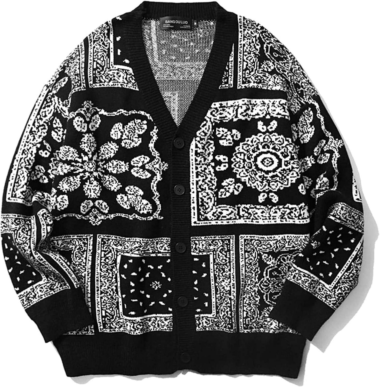 Men's Knitted Sweater Cardigan Paisley Pattern Cashmere Oversize Jumper