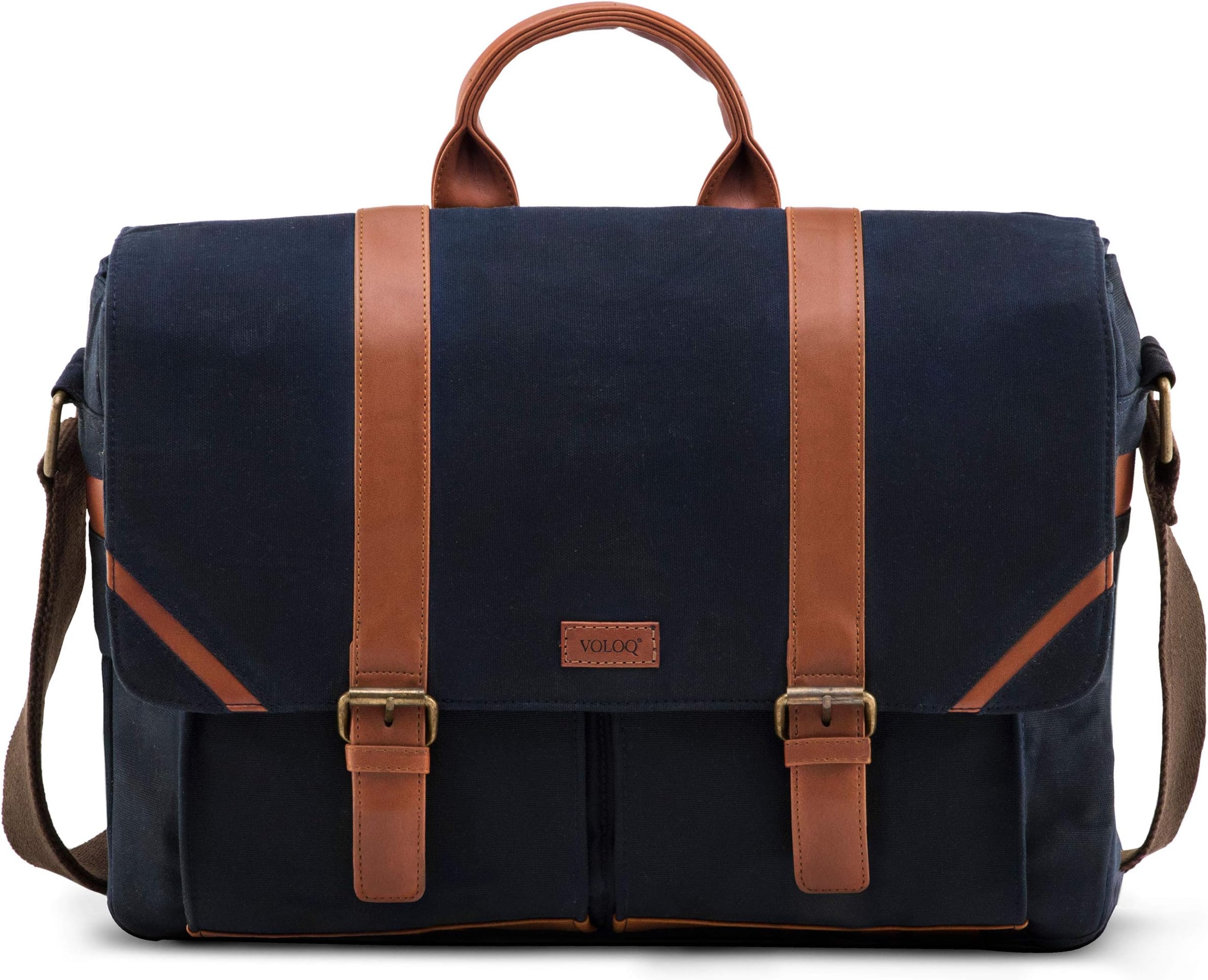VOLOQ Admiral fits Upto 17" Laptop Messenger Bag for Working Men & Women Canvas & Vegan Leather (Navy Blue)