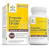 Terry Naturally Propolis Extract EP300 - Upper Respiratory & Immune System Support Supplement - Non-GMO with Bee Propolis Extract - Child & Adult Supplement - 60 Chewable Tablets