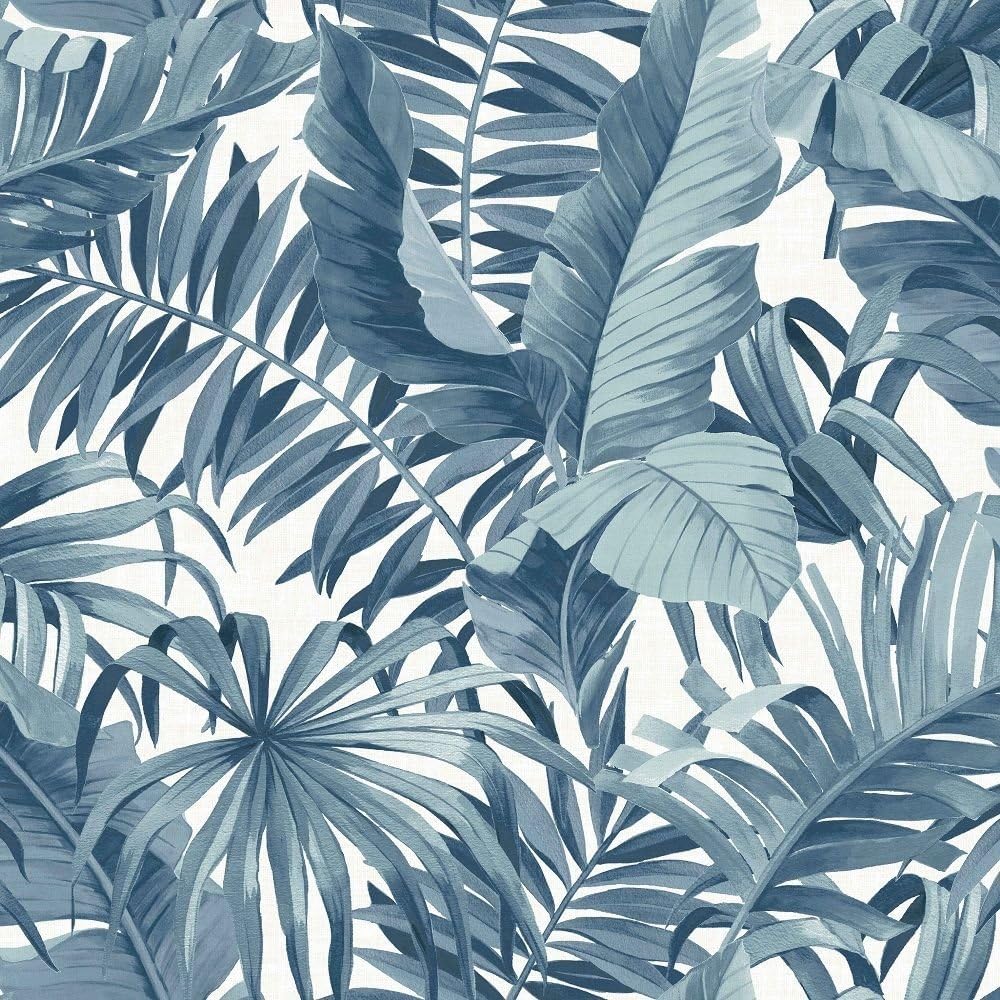 FD24133 - Solstice Tropical Leaf Blue Fine Decor Wallpaper, 10.1 x 52 cm