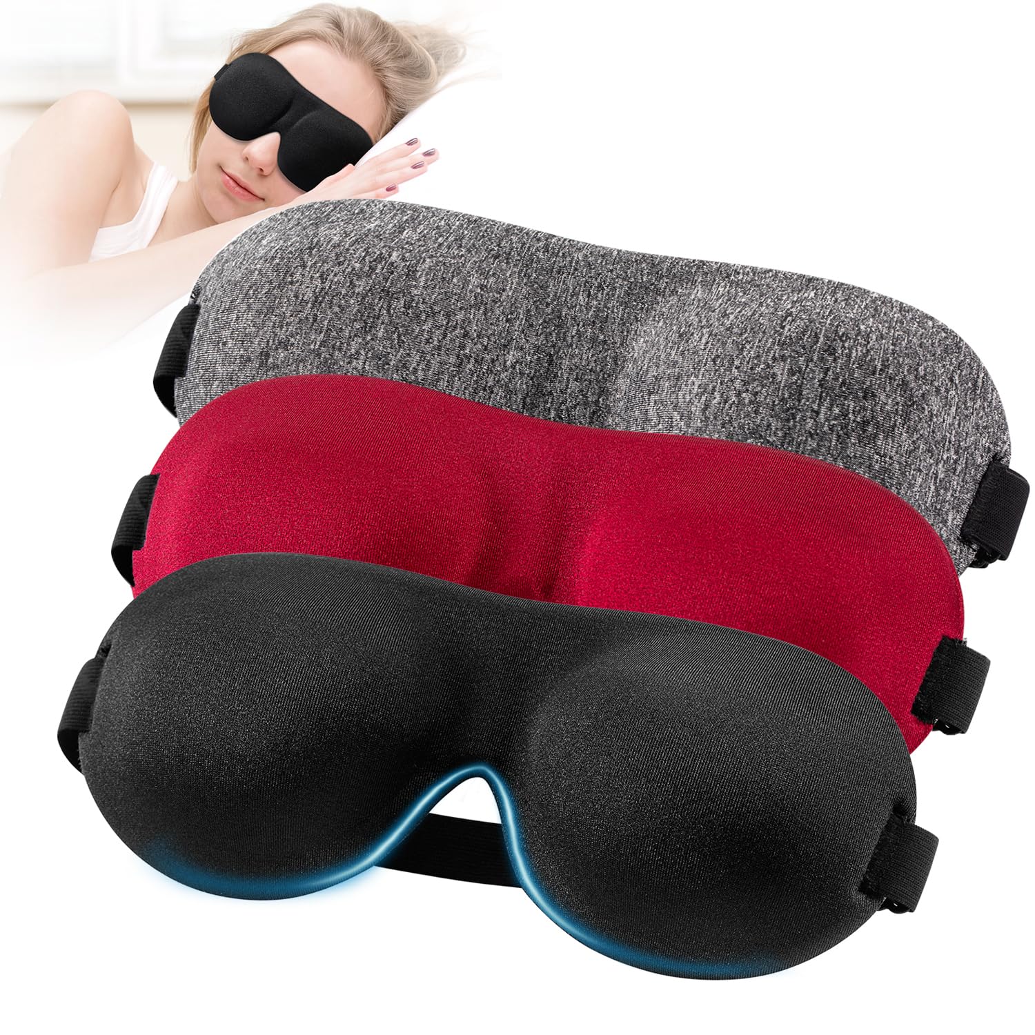 Photo 1 of YIVIEW Sleep Mask for Back and Side Sleeper Pack of 3, 100% Light Blocking 3D Eye Masks for Sleeping, Lightweight & Breathable Eye Cover for Women Men, Zero Pressure Night Blindfold