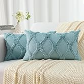 decorUhome Spring Throw Pillow Covers 12x20 Inch Set of 2, Soft Plush Faux Fur Wool Lumbar Aqua Accent Couch Pillow Covers for Modern Farmhouse Bed Sofa Living Room