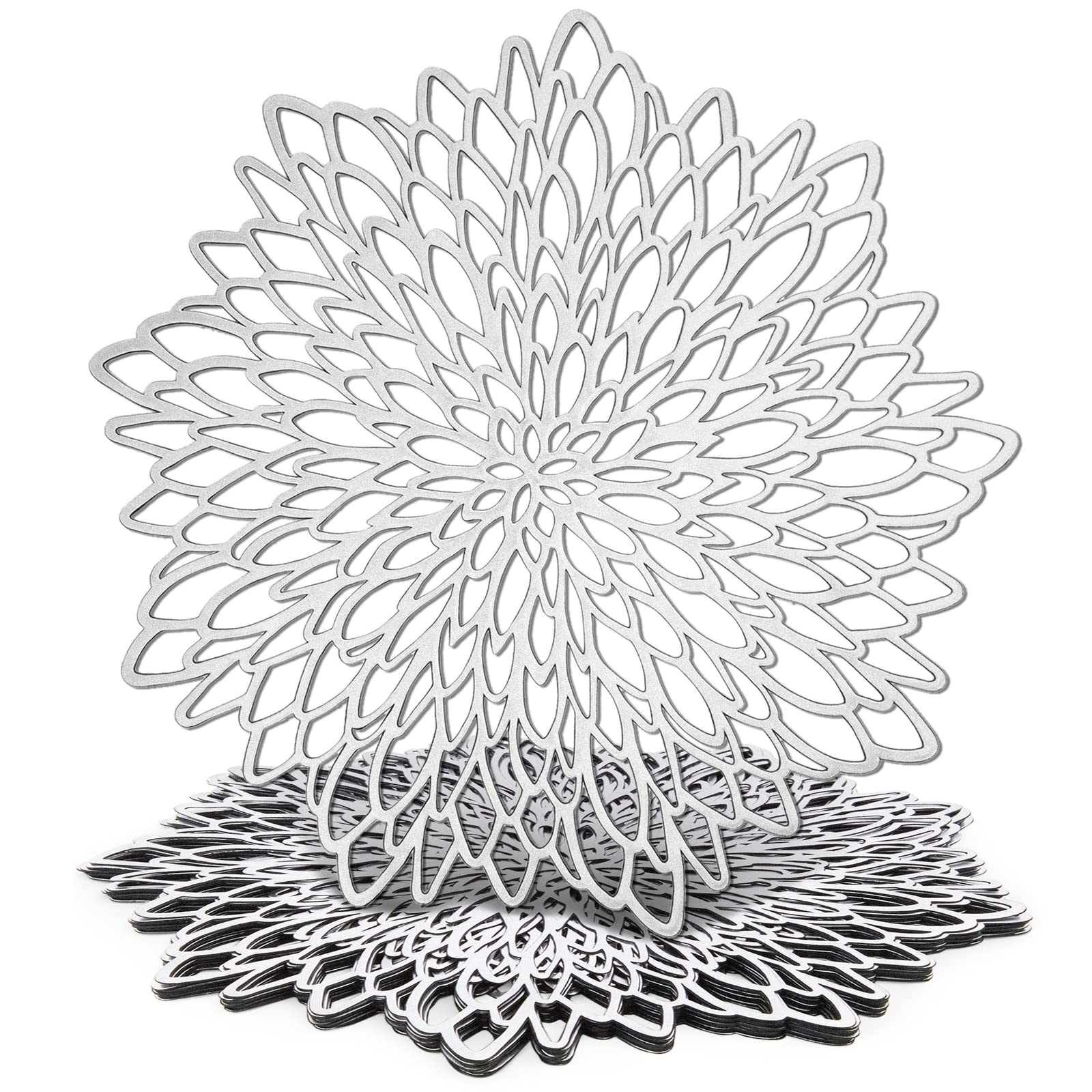 Photo 1 of 10 Pack Silver Metallic Vinyl Placemats for Thanksgiving, Christmas, Holiday, Leaf Design, 14.4 in