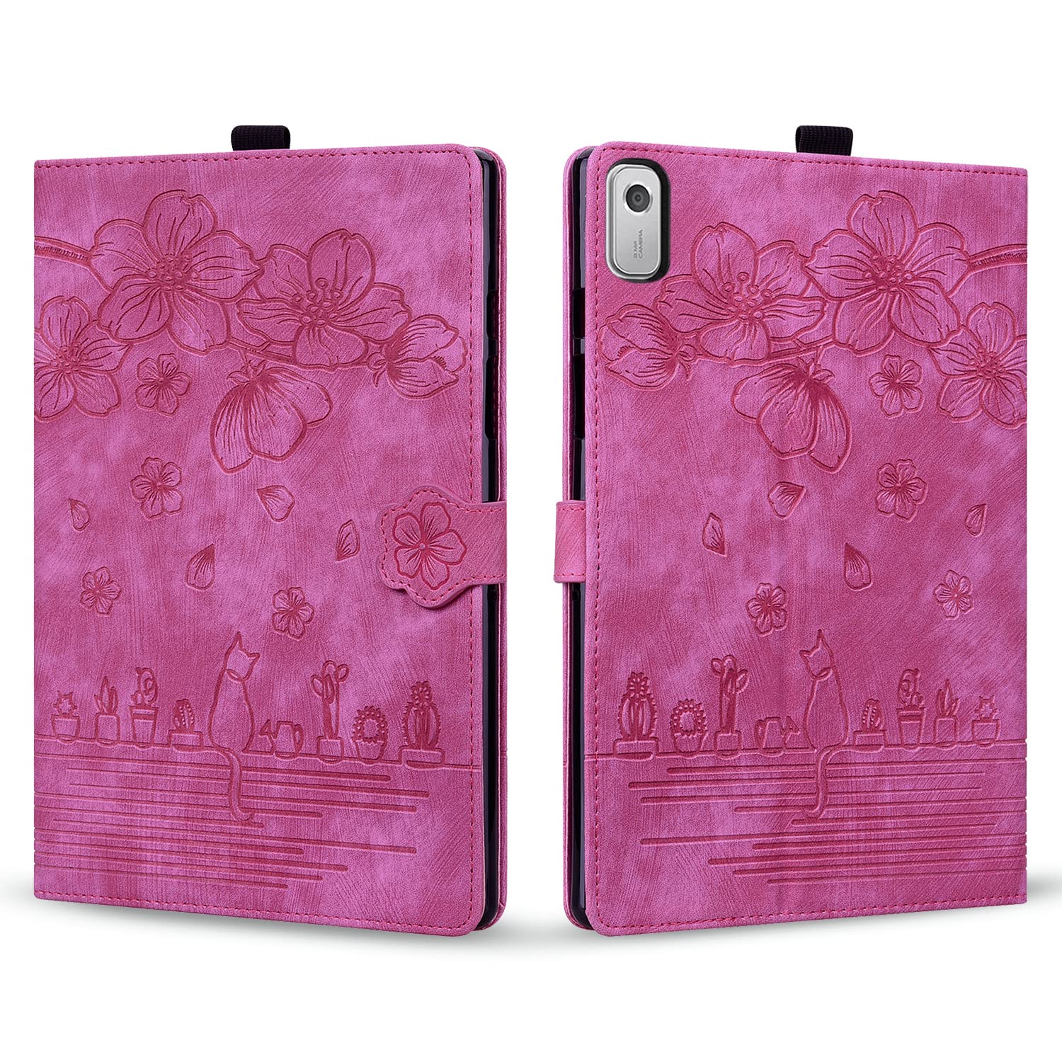 Rosbtib Case for Lenovo Tab M9 HD 9 Inch (TB-310FU) PU Leather Flip Case Stand TPU Cover Protective Case with Card Slot for Lenovo Tab M9 2023 - Rose Red Cat