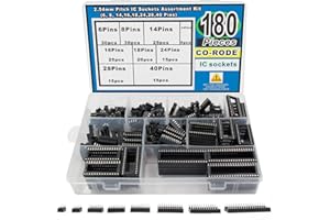 CO-RODE 180Pcs DIP Dual Row 2.54mm Pitch IC Sockets Solder Type Adaptor Assortment Kit (6, 8, 14,16,18,24,28,40 Pins)
